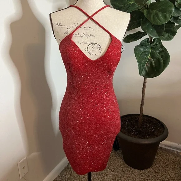 open lace back dress Valentines Day Sexy Lingerie Costume Red Dress Romantic Dancewear Outf   Kittykatexotics